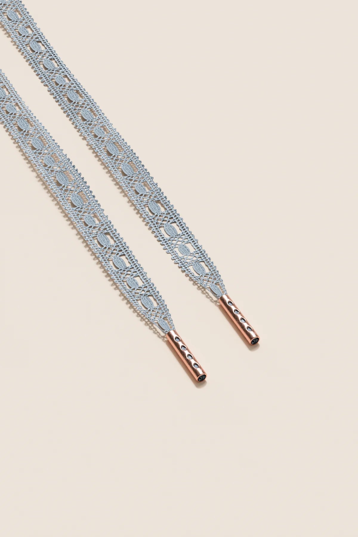 Senkels Pastel Blue Crochet Shoelaces with Rose Gold Aglets