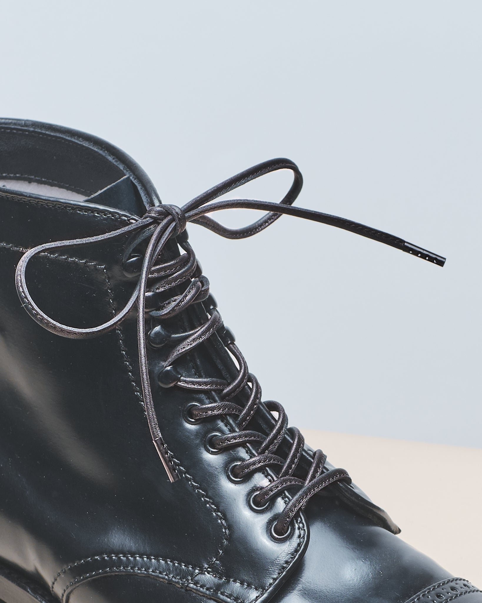 Black - 4mm Stitched Leather Shoelaces