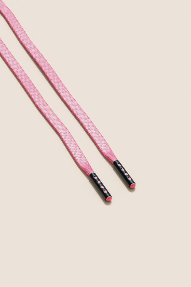 Senkels Flamingo Pink 3mm Flat Waxed Shoelaces with Black Matte Aglets