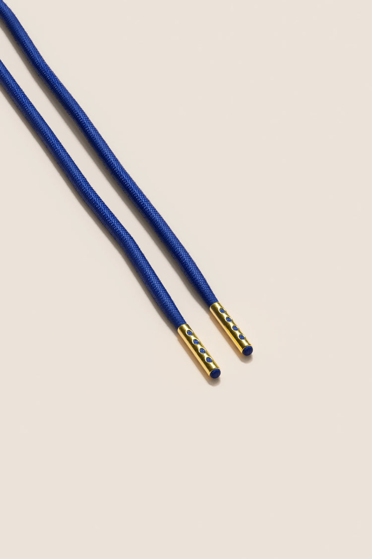 Senkels Sapphire Blue 4mm Round Waxed Shoelaces with Gold Aglets