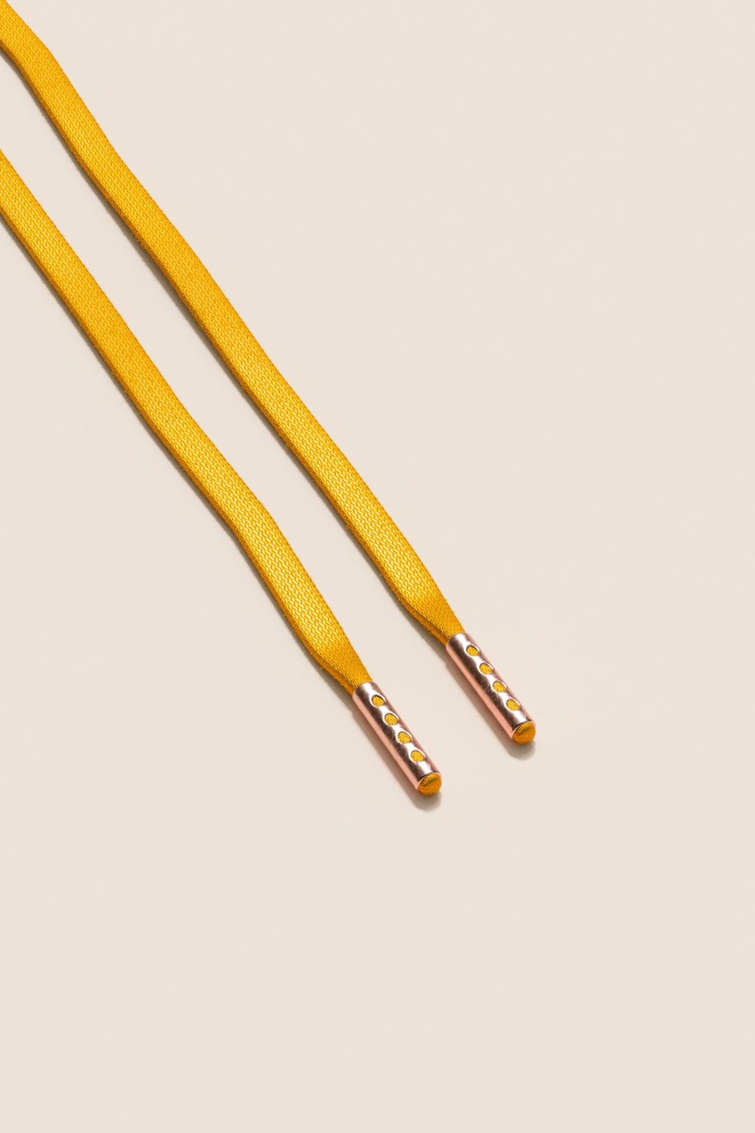 Senkels Yellow 3mm Flat Waxed Shoelaces with Rose Gold Aglets